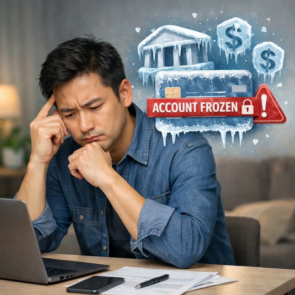 當你發現銀行帳戶突然【無法轉帳】、【提款失敗】，甚至顯示帳戶被限制使用時，才驚覺自己遇到帳戶凍結，第一個浮現的念頭往往是：「帳戶凍結該怎麼辦？」