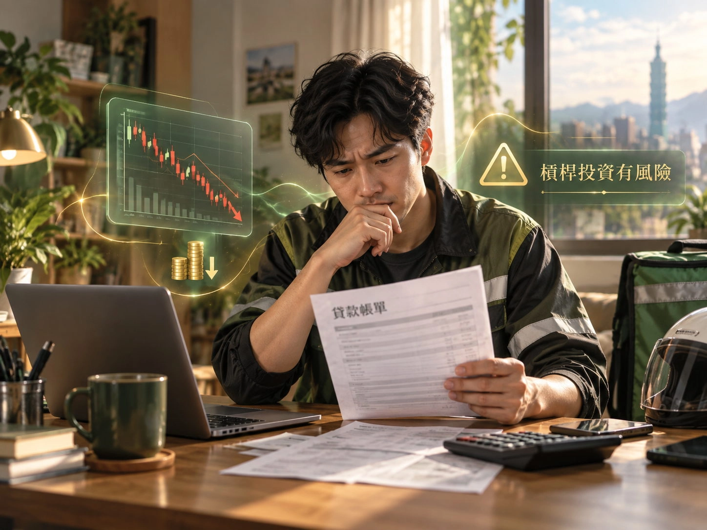 借信貸投資遇到股市下跌,槓桿投資與貸款還款風險示意