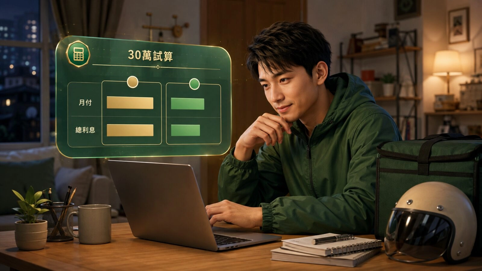 1外送員使用卡債整合試算器比較30萬元卡債的月付金與總利息