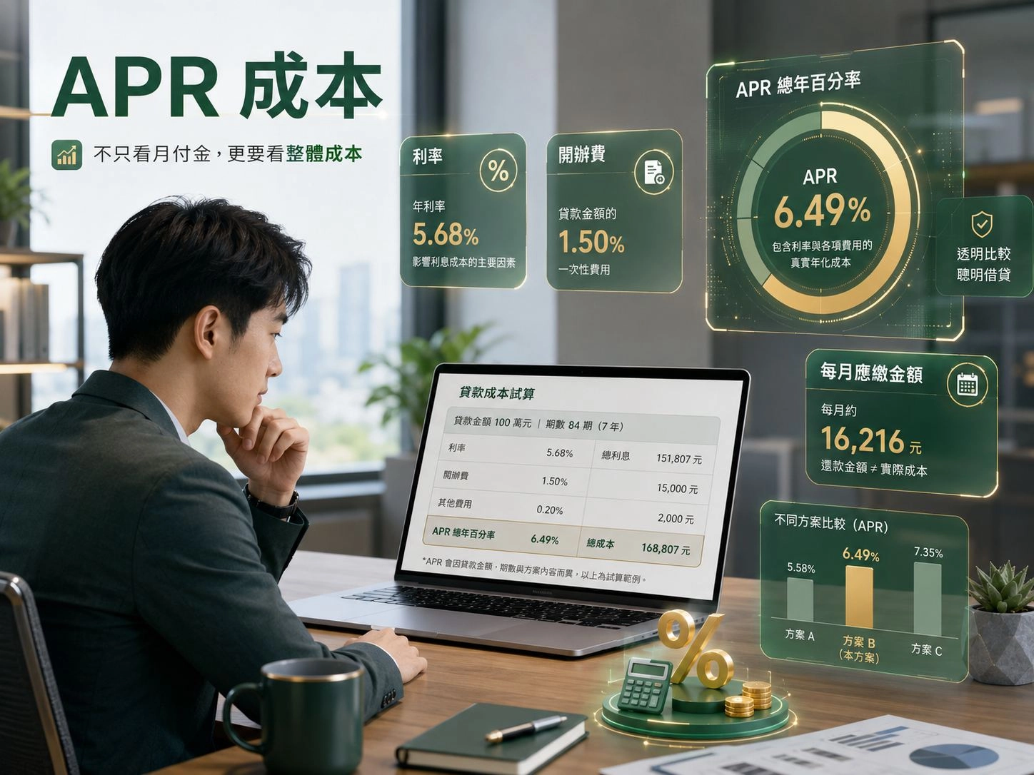 APR總費用年百分率與貸款成本試算示意圖