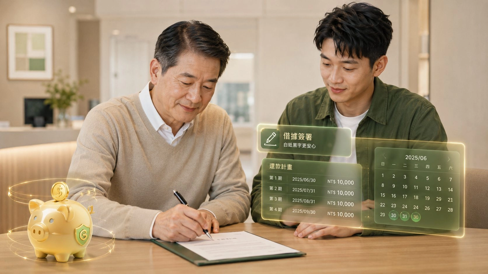 親友借款簽署借據並確認分期還款計畫