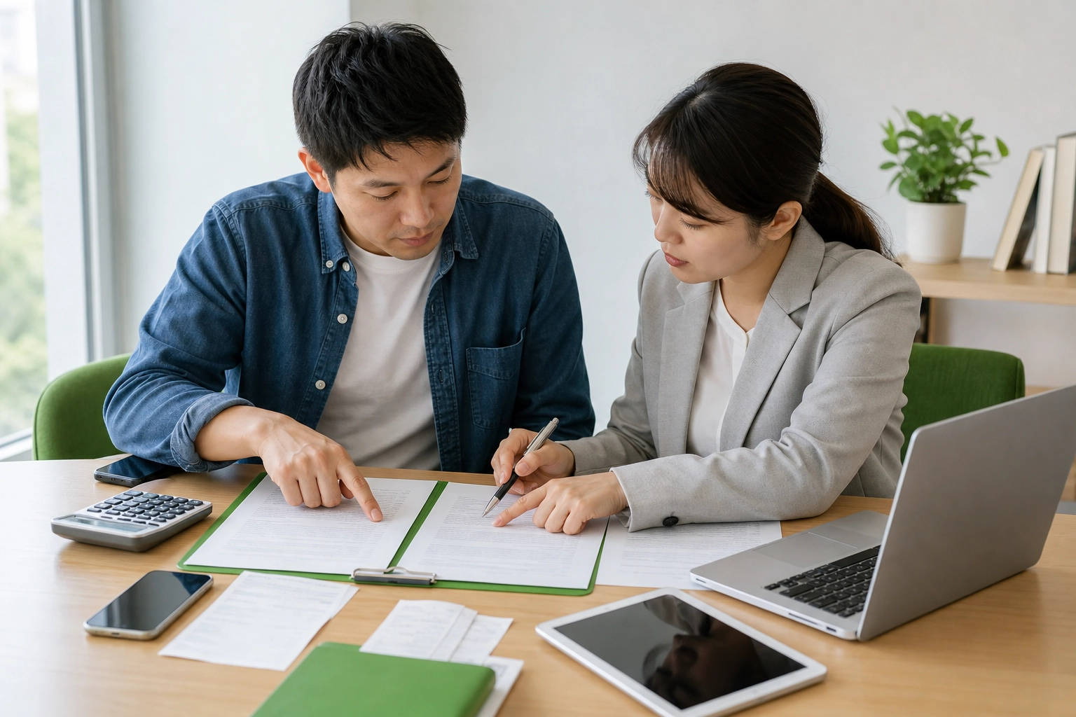 申請人與顧問核對 3C 借款契約與總成本示意圖