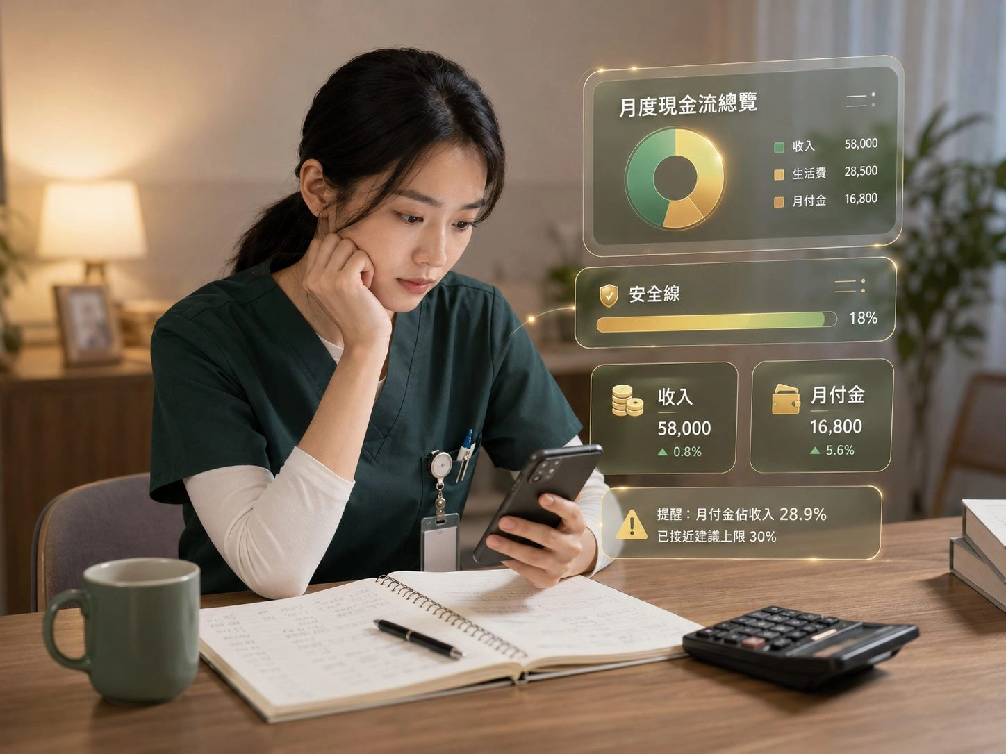 4護理師整理每月收入支出與信貸還款壓力測試