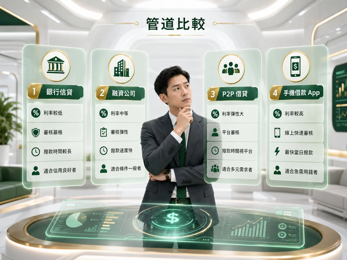 銀行信貸融資公司P2P與手機借款App管道比較圖