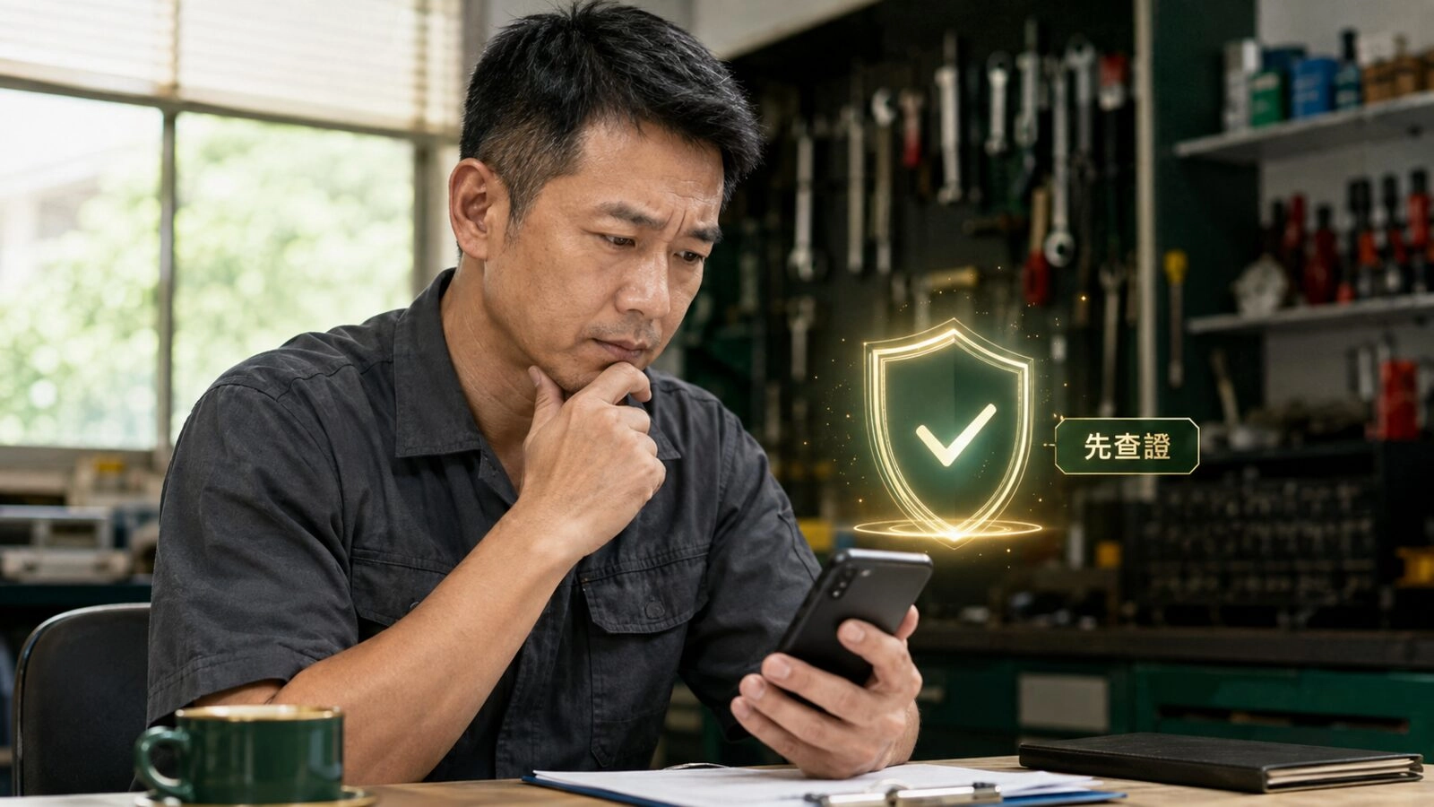 5汽修技師用手機查證卡債整合資訊以防範貸款詐騙