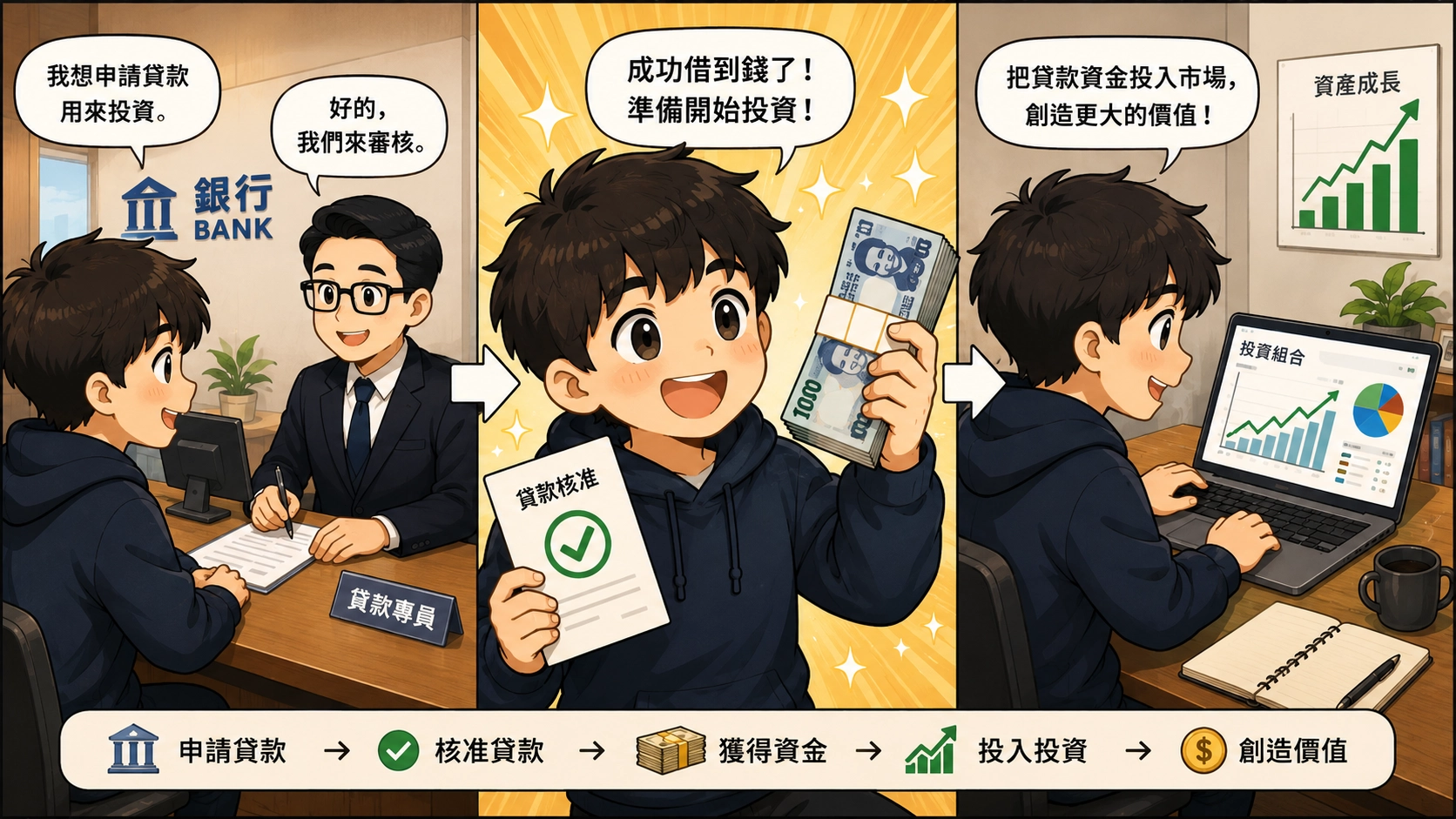 貸款投資並不是單純「借錢賺更多」這麼簡單,而是一種同時伴隨【報酬機會】與【財務風險】的資金操作方式。