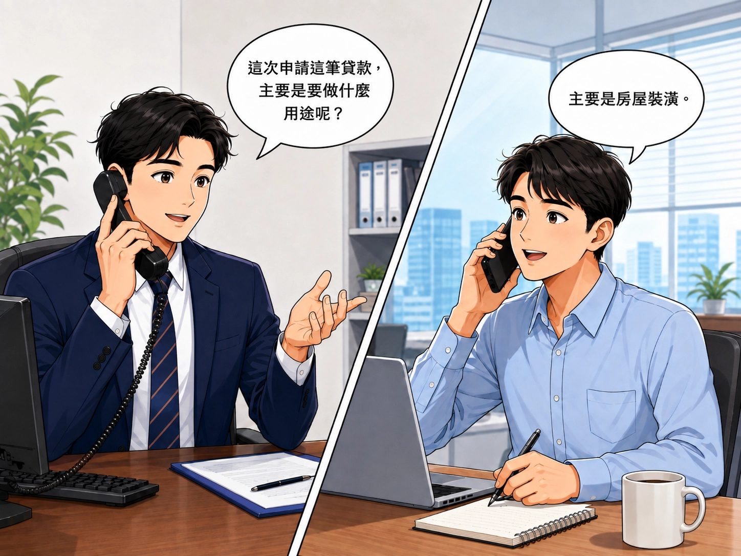 銀行專員電話詢問貸款用途,上班族回答這筆貸款主要用於房屋裝潢。