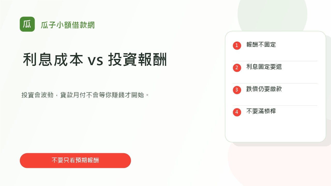 借錢投資利息成本與投資報酬風險比較圖