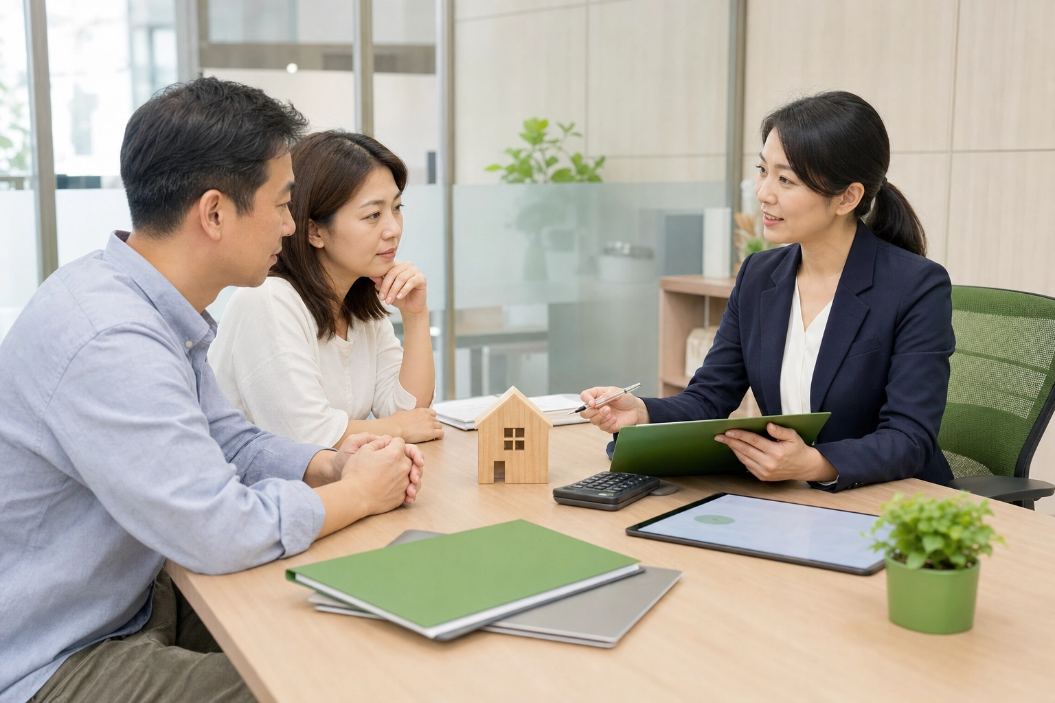 民眾與專員討論中信房貸成數及房屋鑑價示意圖