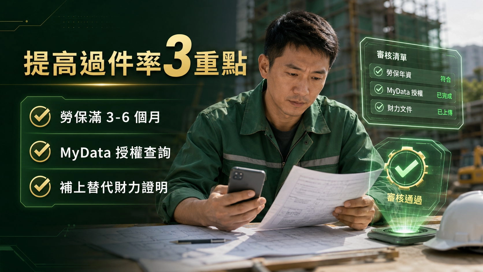 03_工地工作者檢查勞保年資、MyData 授權與替代財力證明，提高貸款過件率