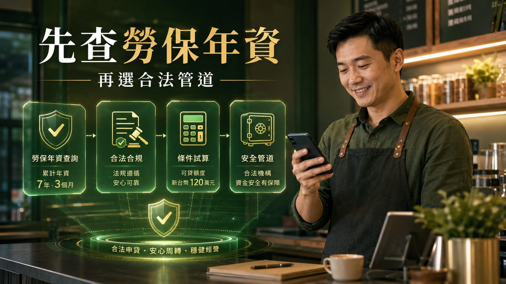 05_咖啡店自營業者使用手機查詢勞保年資與合法貸款管道