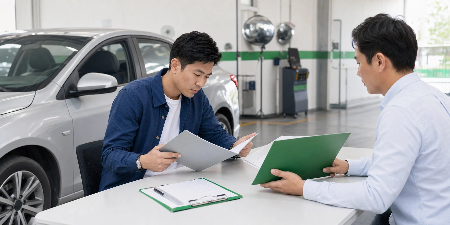 車主核對汽車二胎原契約與動產設定資料示意圖