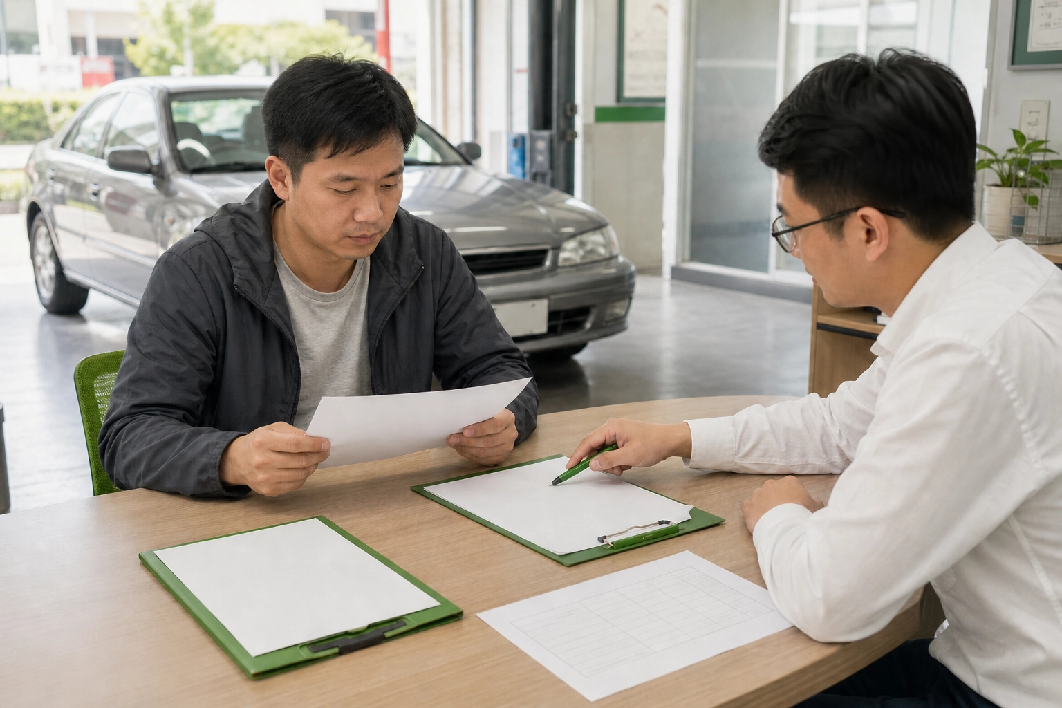 名下車主核對中古車貸款契約相對人與總成本示意圖