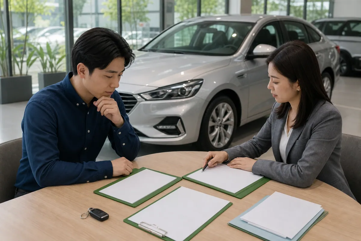 申請人比較買中古車分期與名下車週轉兩種中古車貸款需求示意圖
