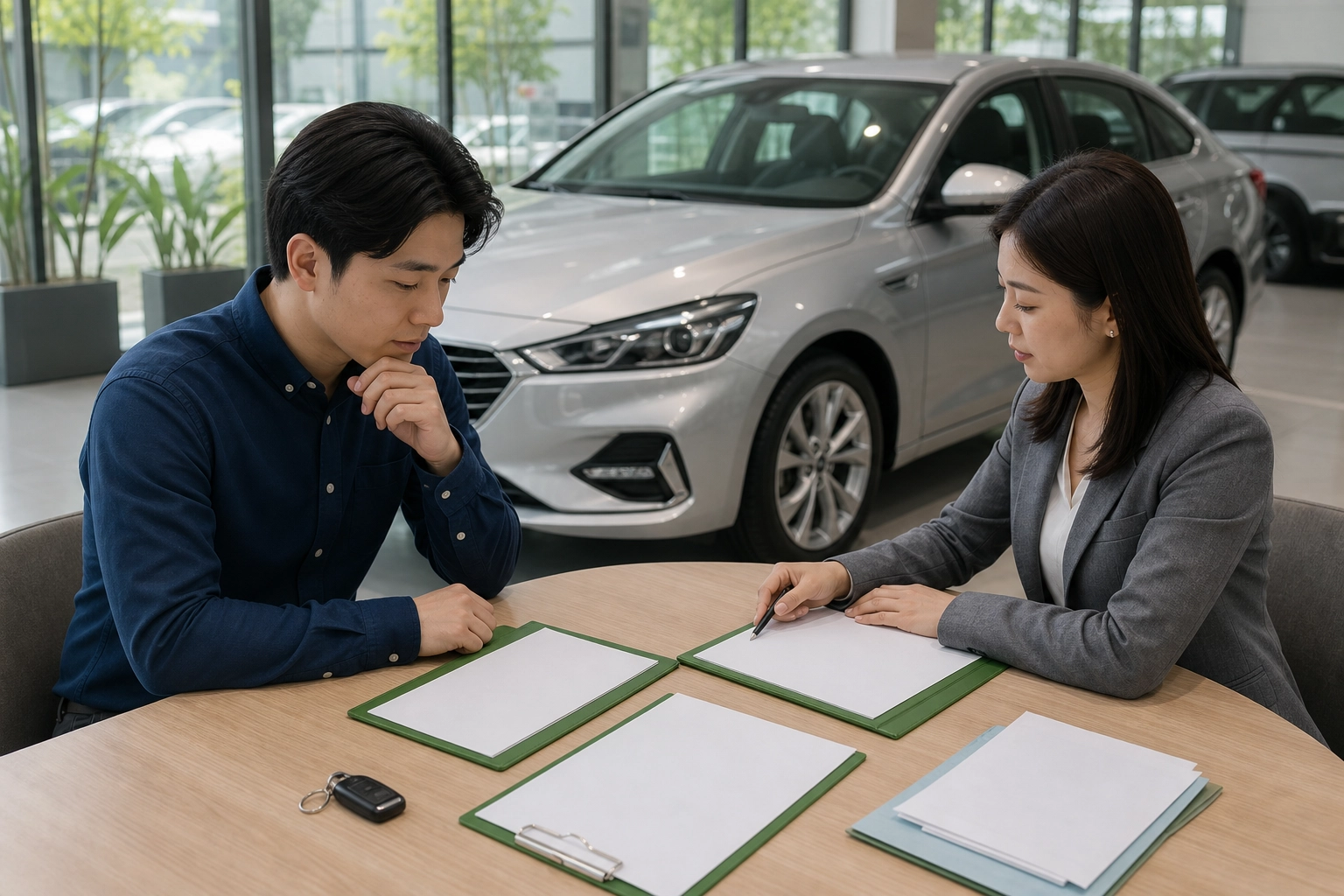 申請人比較買中古車分期與名下車週轉兩種中古車貸款需求示意圖